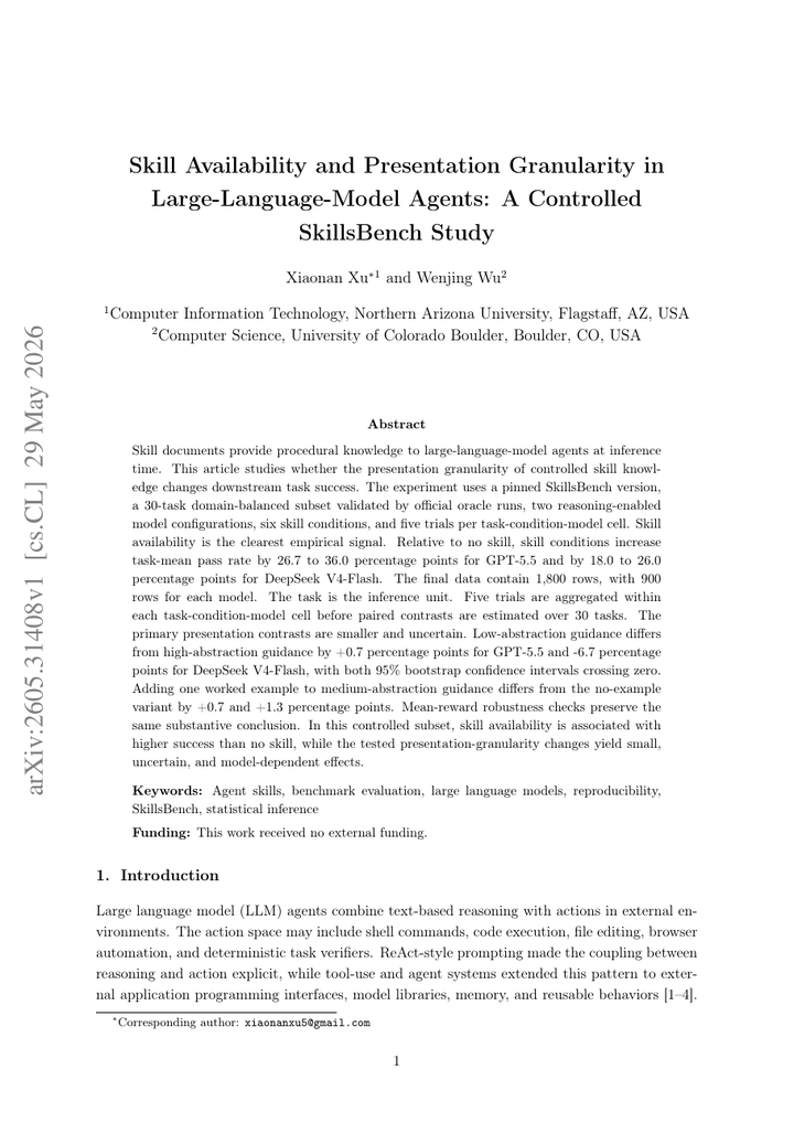 Skill Availability and Presentation Granularity in Large-Language-Model Agents