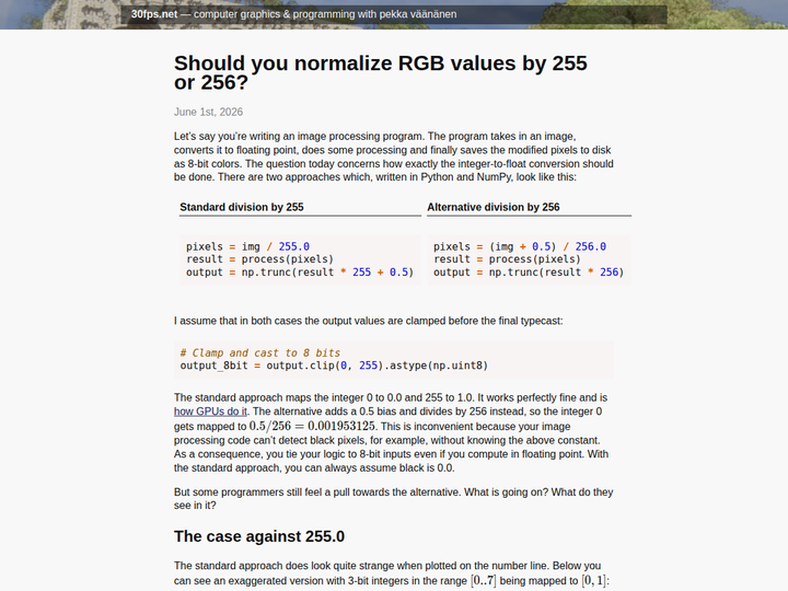 Should you normalize RGB values by 255 or 256?