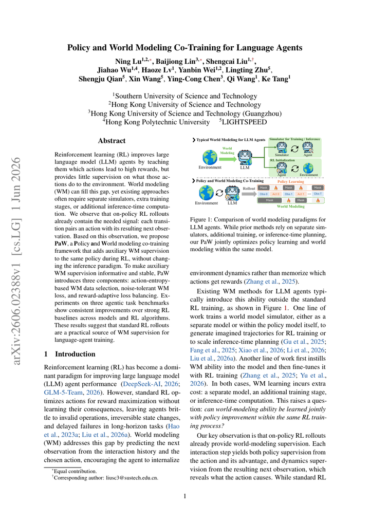 Policy and World Modeling Co-Training for Language Agents
