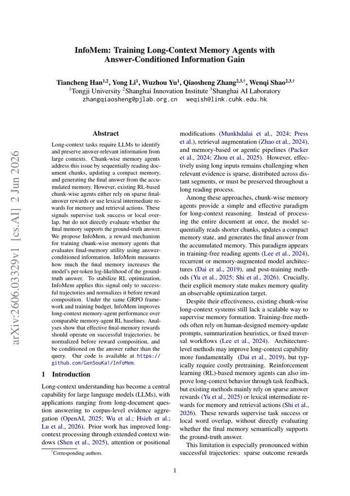 InfoMem: Training Long-Context Memory Agents with Answer-Conditioned Information Gain