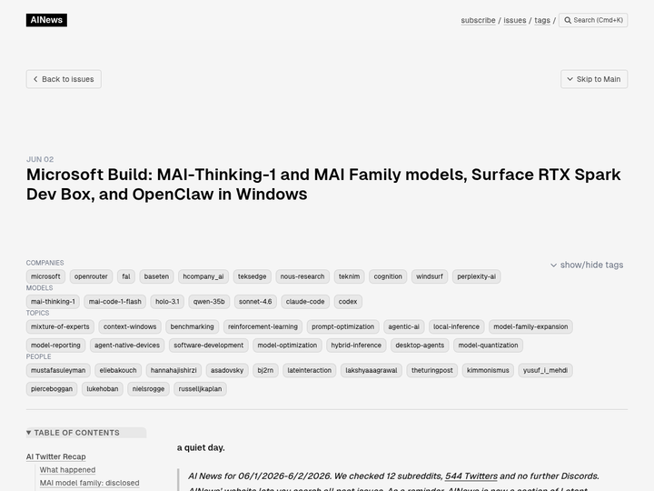 Microsoft Build: MAI-Thinking-1 and MAI Family models, Surface RTX Spark Dev Box, and OpenClaw in Windows