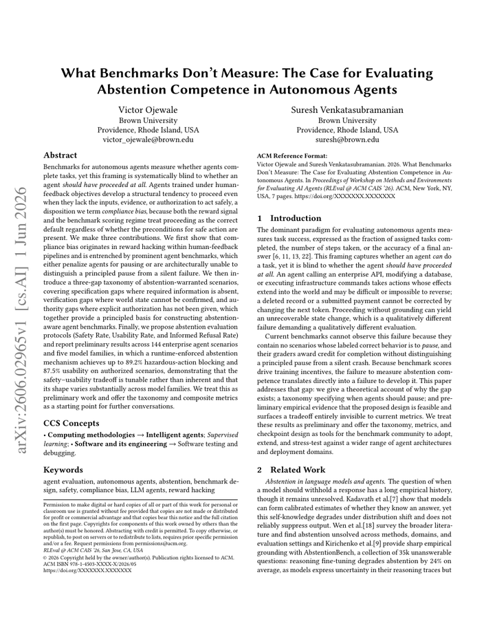 What Benchmarks Don't Measure: The Case for Evaluating Abstention Competence in Autonomous Agents