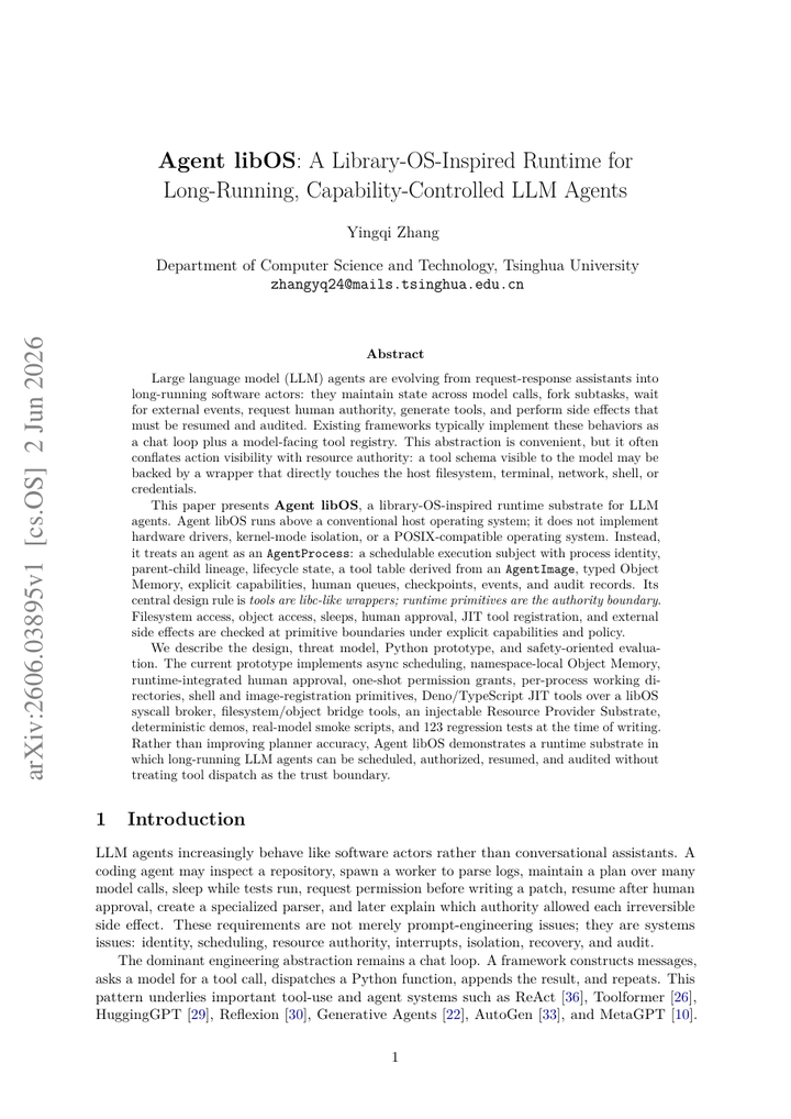 Agent libOS: A Library-OS-Inspired Runtime for Long-Running, Capability-Controlled LLM Agents