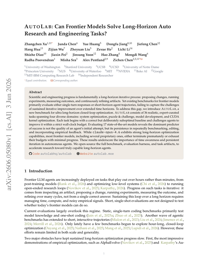 AutoLab: Can Frontier Models Solve Long-Horizon Auto Research and Engineering Tasks?
