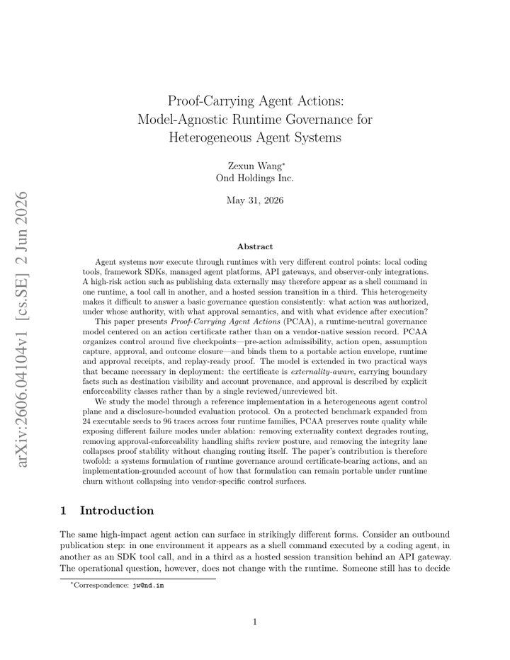 Proof-Carrying Agent Actions: Model-Agnostic Runtime Governance for Heterogeneous Agent Systems