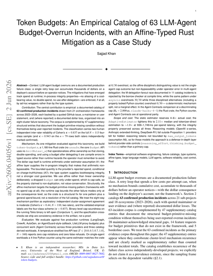 Token Budgets: An Empirical Catalog of 63 LLM-Agent Budget-Overrun Incidents