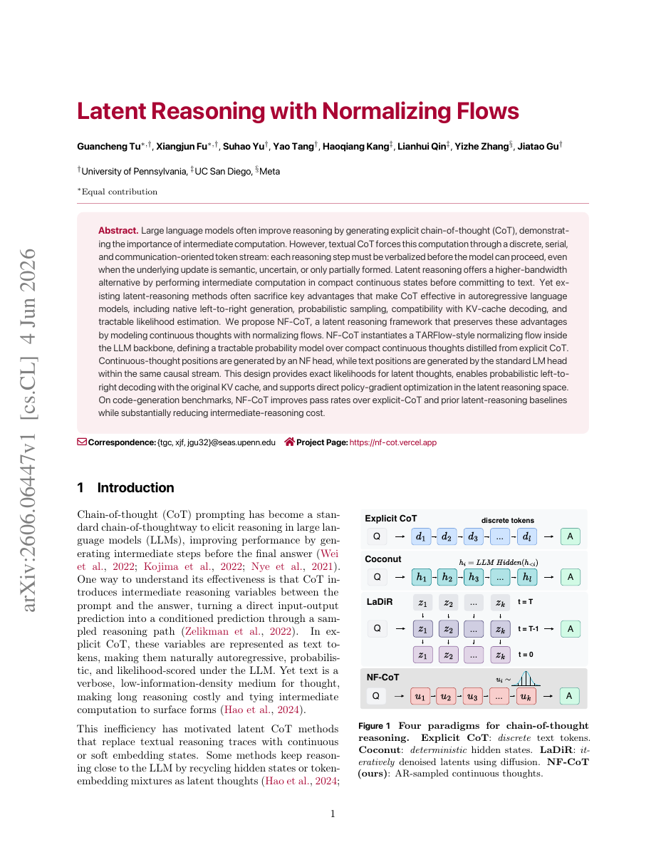 Latent Reasoning with Normalizing Flows