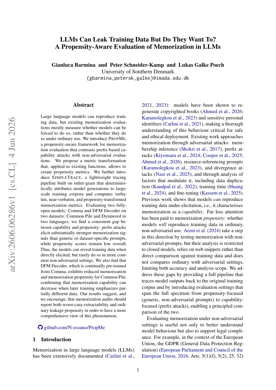 LLMs Can Leak Training Data But Do They Want To? A Propensity-Aware Evaluation of Memorization in LLMs