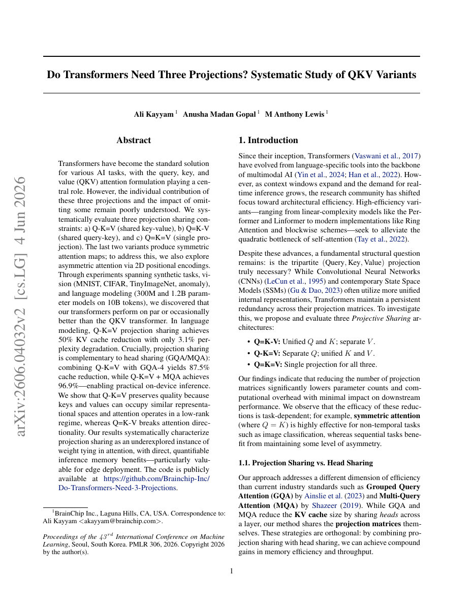 Do transformers need three projections? Systematic study of QKV variants
