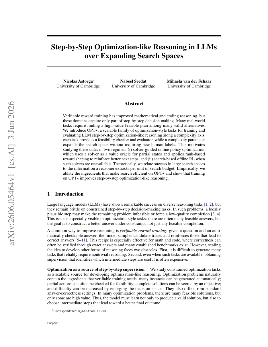Step-by-Step Optimization-like Reasoning in LLMs over Expanding Search Spaces