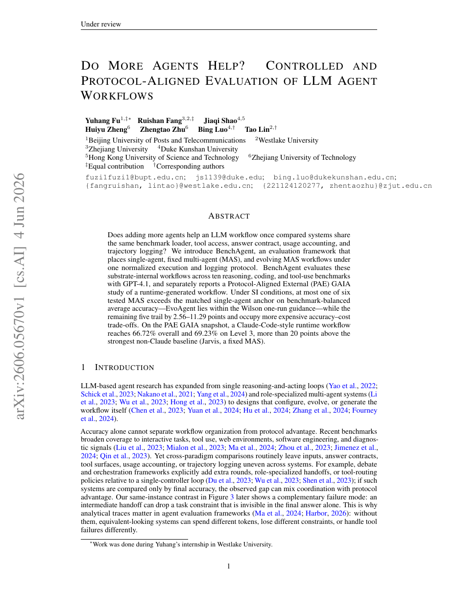 Do More Agents Help? Controlled and Protocol-Aligned Evaluation of LLM Agent Workflows