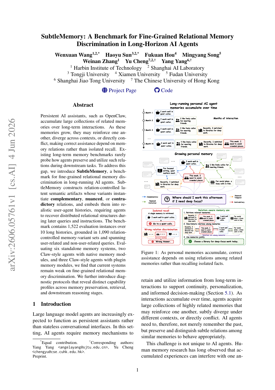 SubtleMemory: A Benchmark for Fine-Grained Relational Memory Discrimination in Long-Horizon AI Agents