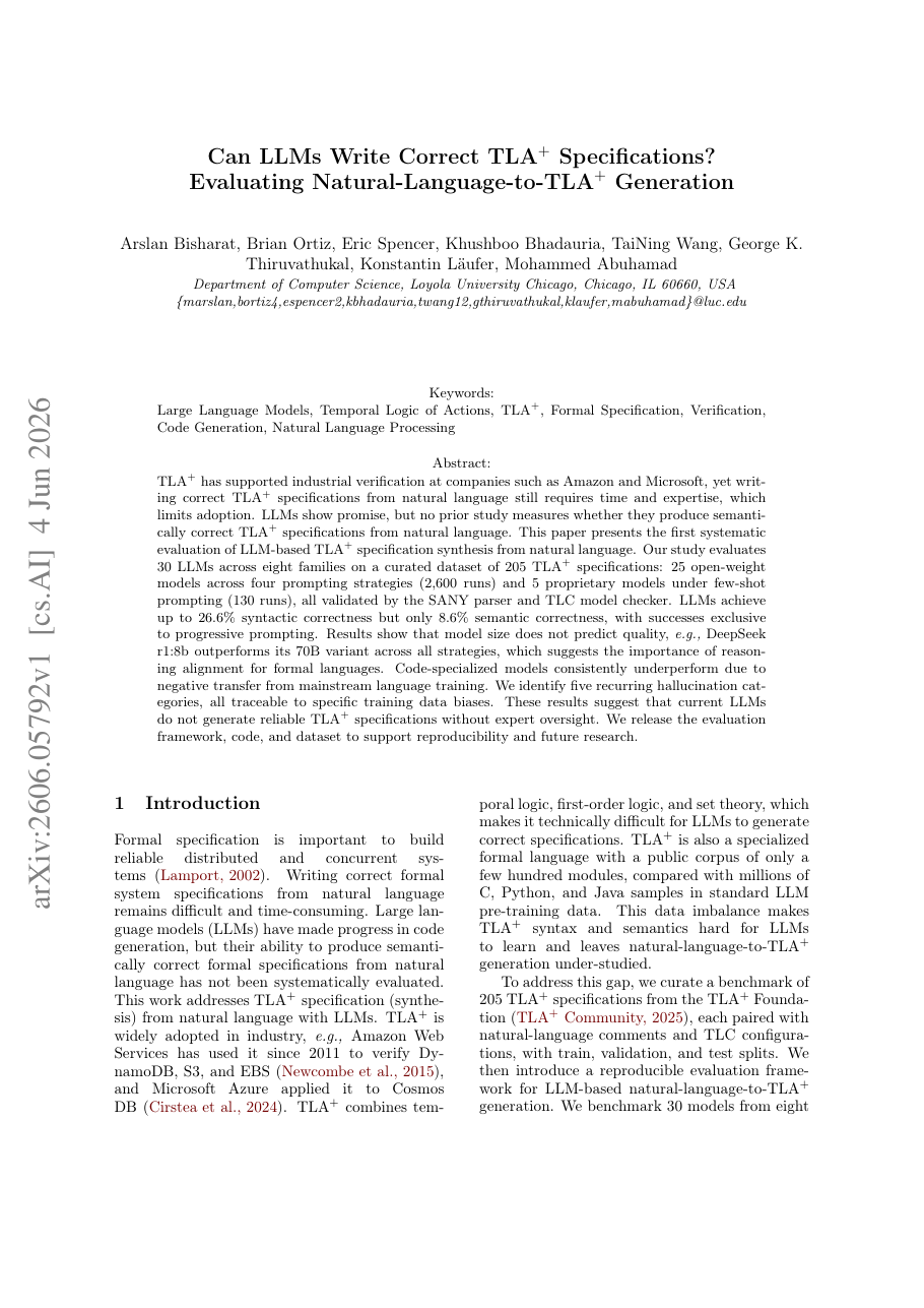 Can LLMs Write Correct TLA+ Specifications? Evaluating Natural-Language-to-TLA+ Generation
