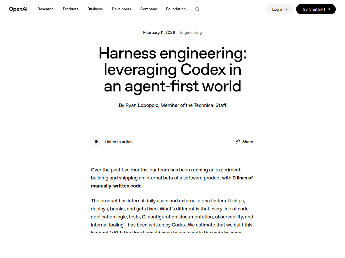 Harness engineering: Leveraging Codex in an agent-first world