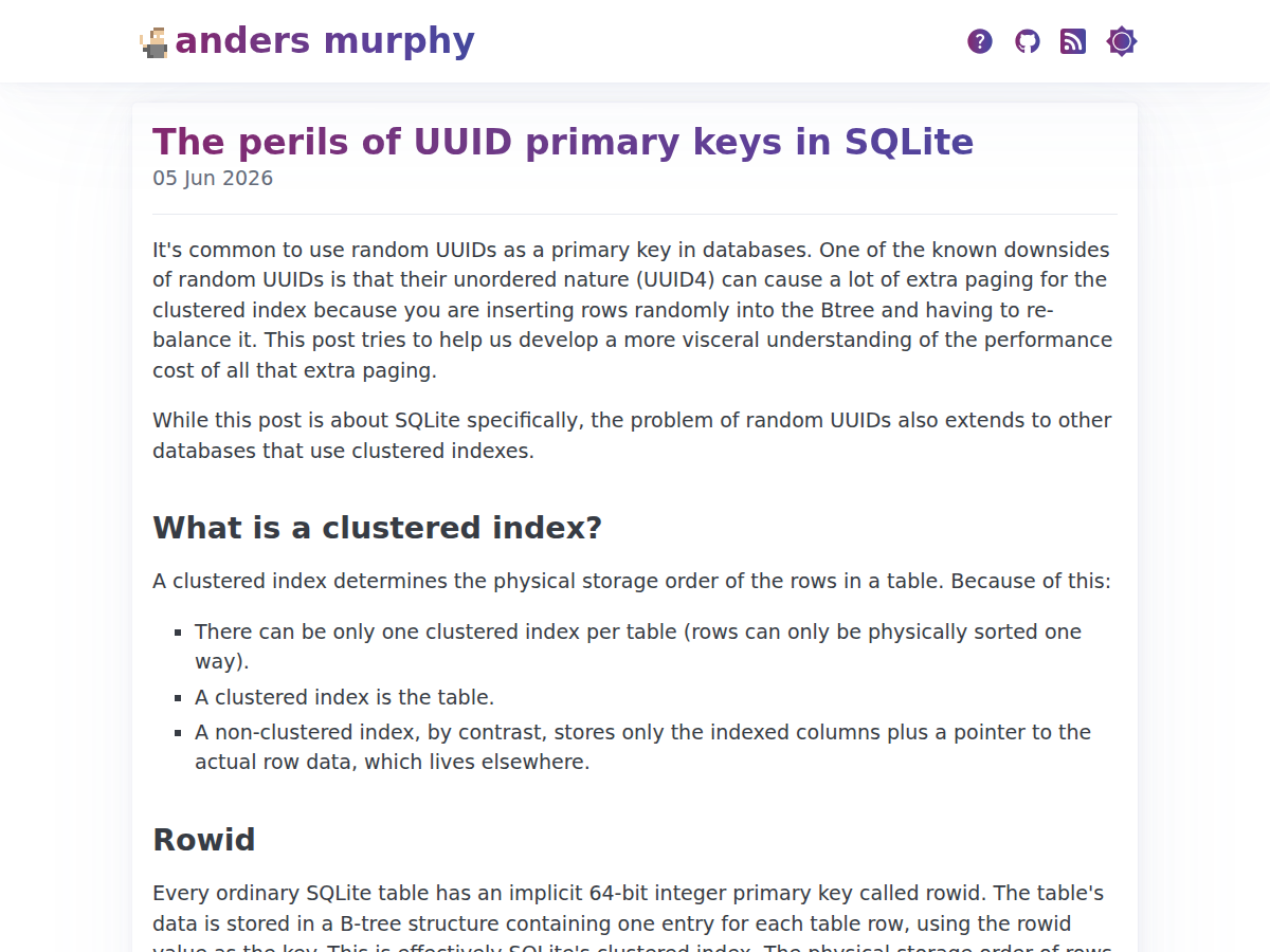 The perils of UUID primary keys in SQLite