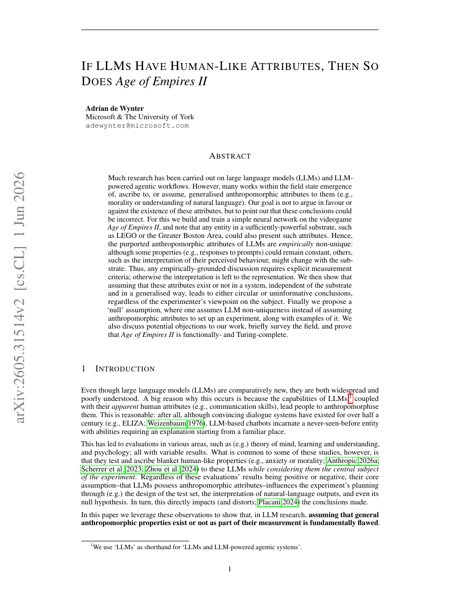 If LLMs Have Human-Like Attributes, Then So Does Age of Empires II