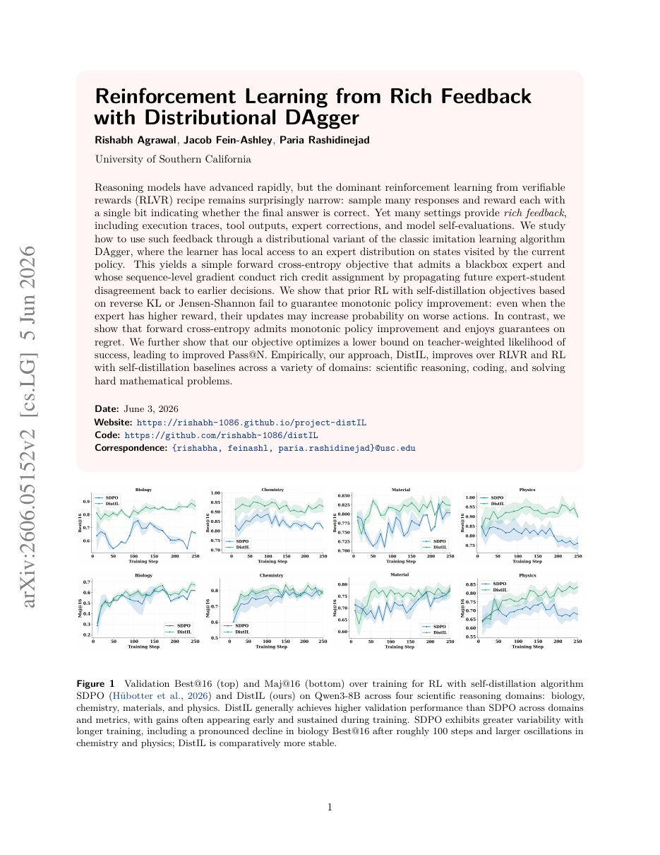 Reinforcement Learning from Rich Feedback with Distributional DAgger
