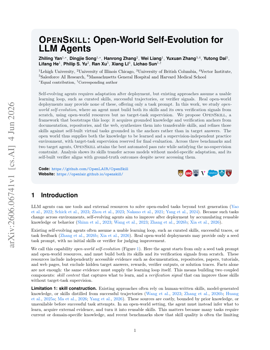 OpenSkill: Open-World Self-Evolution for LLM Agents