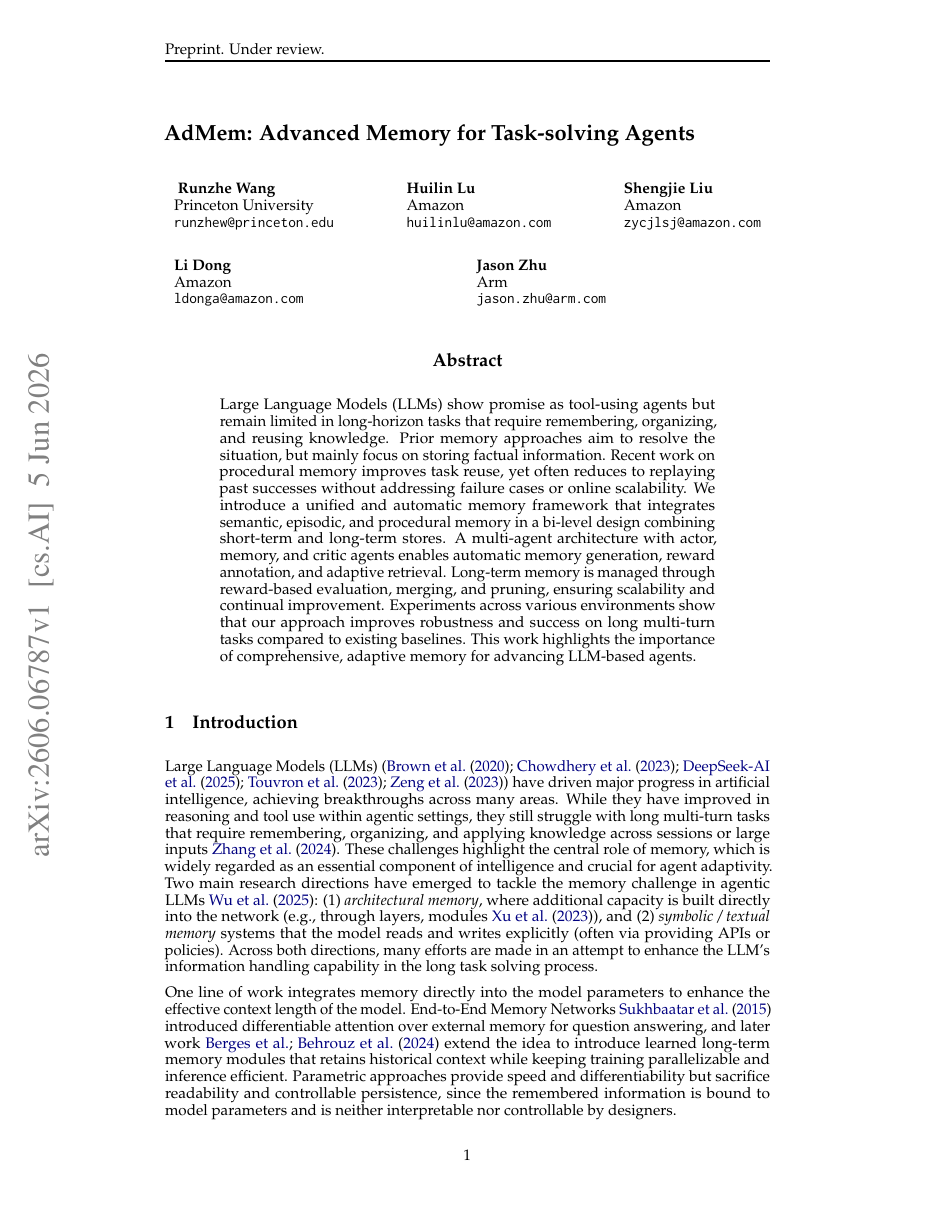 AdMem: Advanced Memory for Task-solving Agents