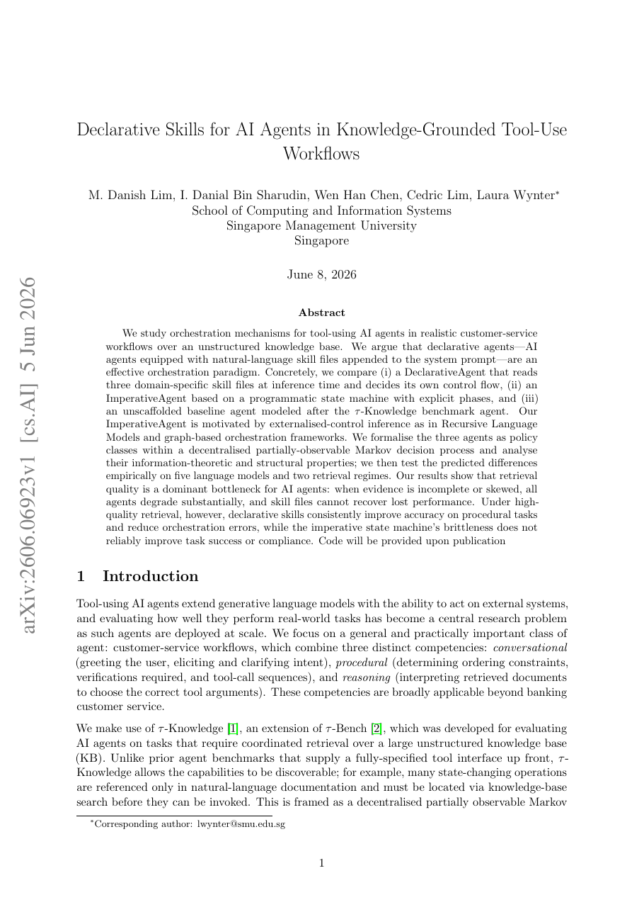 Declarative Skills for AI Agents in Knowledge-Grounded Tool-Use Workflows