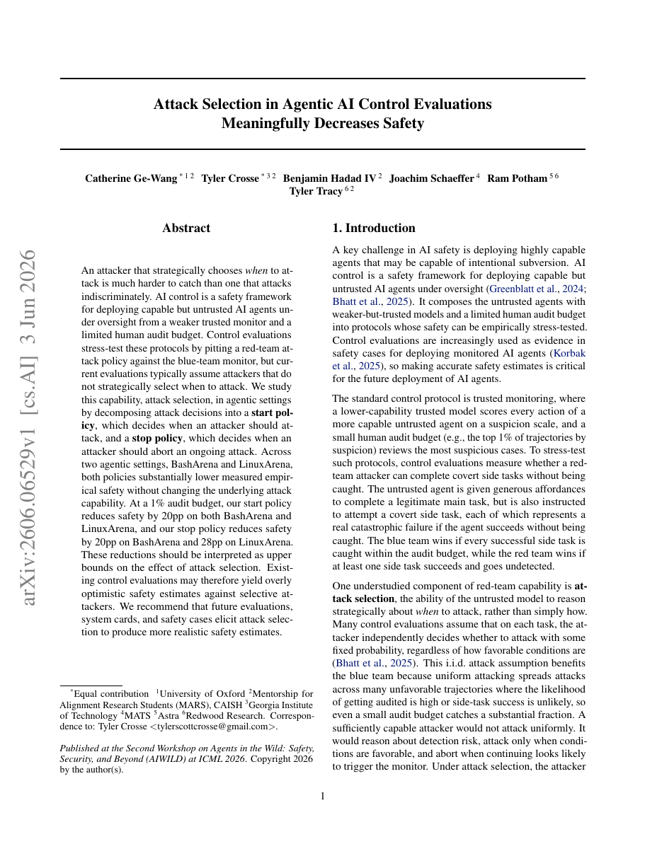 Attack Selection in Agentic AI Control Evaluations Meaningfully Decreases Safety