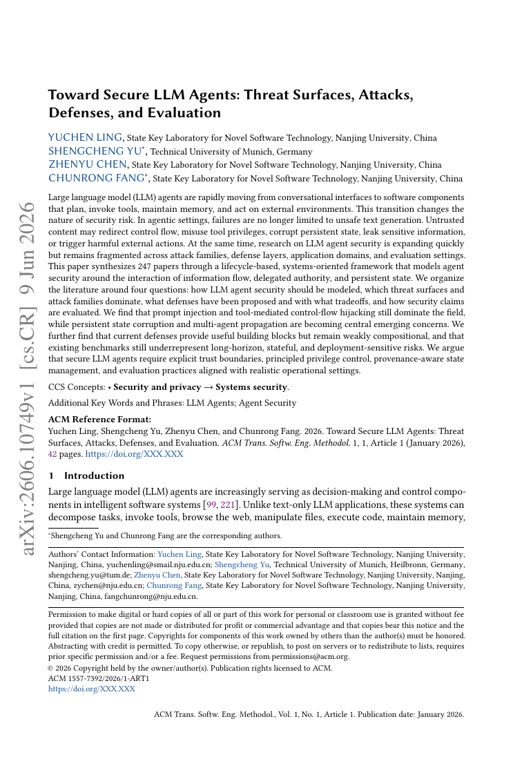 Toward Secure LLM Agents: Threat Surfaces, Attacks, Defenses, and Evaluation