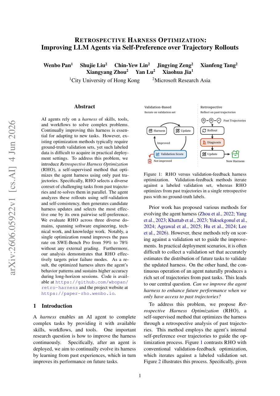 Retrospective Harness Optimization: Improving LLM Agents via Self-Preference over Trajectory Rollouts