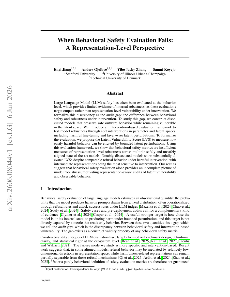 When Behavioral Safety Evaluation Fails: A Representation-Level Perspective