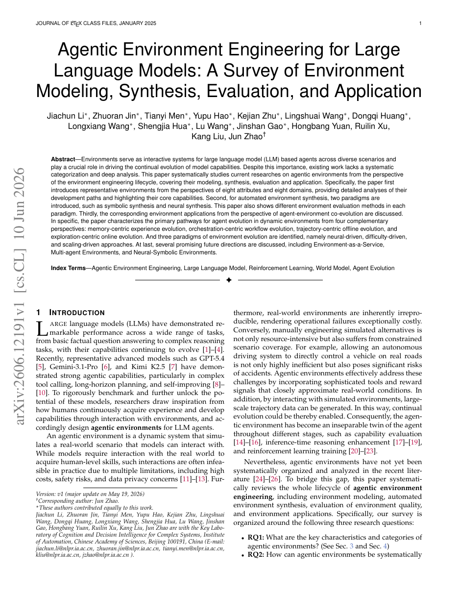 Agentic Environment Engineering for Large Language Models: A Survey of Environment Modeling, Synthesis, Evaluation, and Application