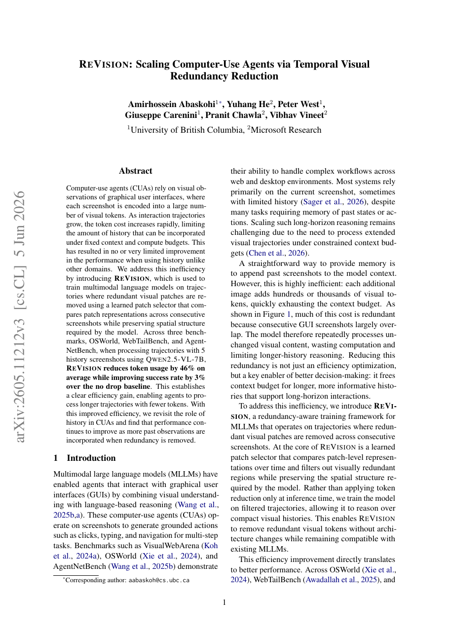 ReVision: Scaling Computer-Use Agents via Temporal Visual Redundancy Reduction