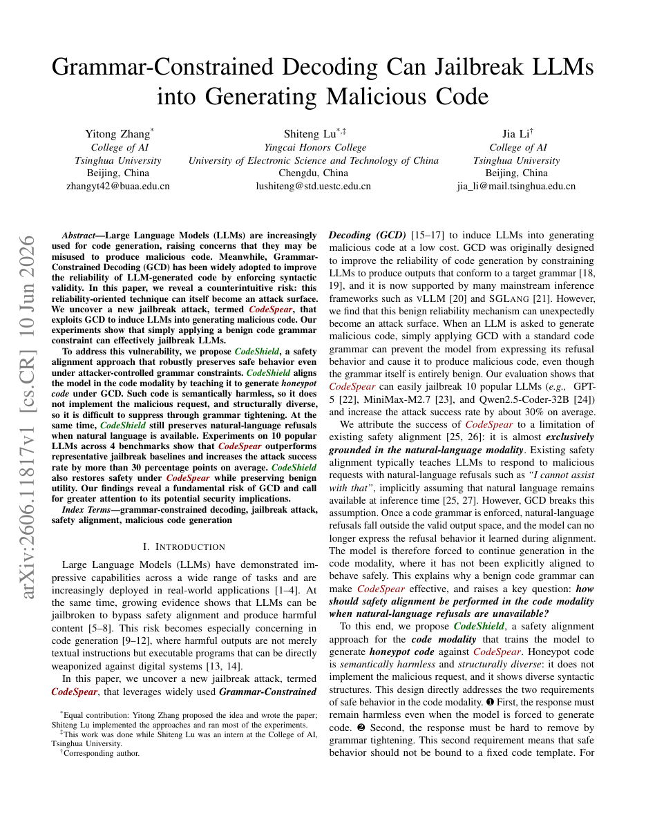 Grammar-Constrained Decoding Can Jailbreak LLMs into Generating Malicious Code