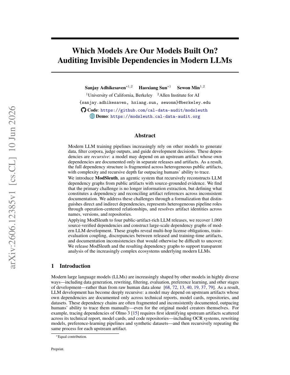 Which Models Are Our Models Built On? Auditing Invisible Dependencies in Modern LLMs