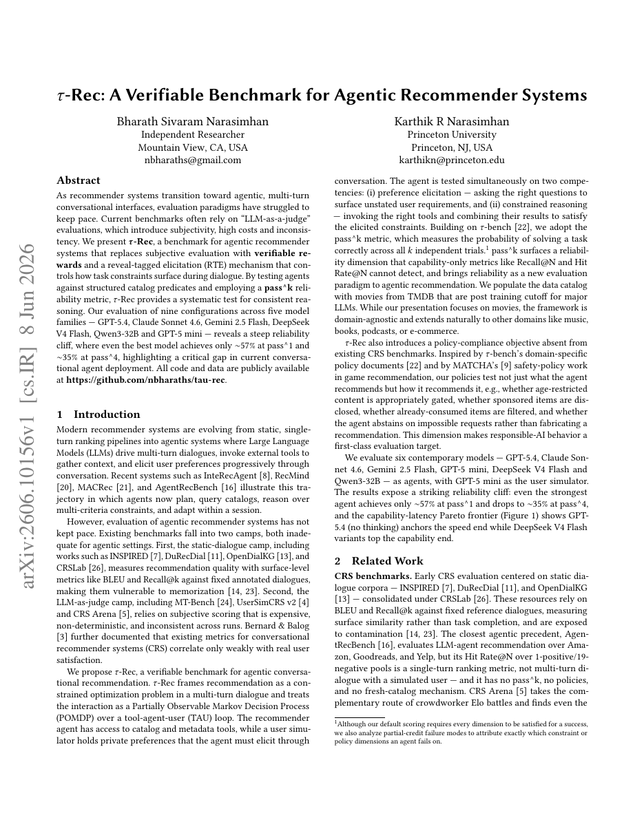 τ-Rec: A Verifiable Benchmark for Agentic Recommender Systems