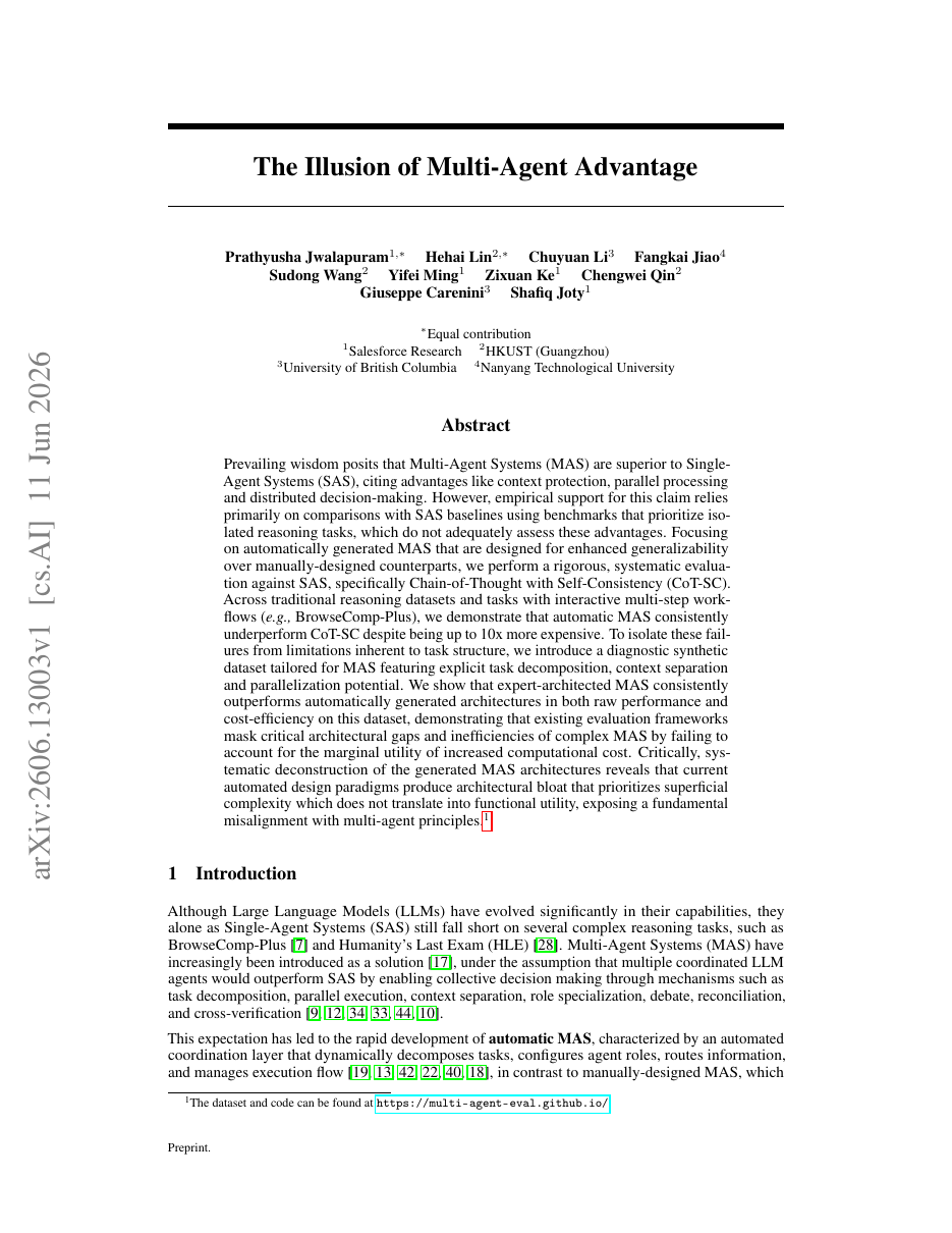 The Illusion of Multi-Agent Advantage