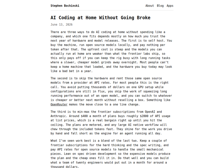 AI coding at home without going broke