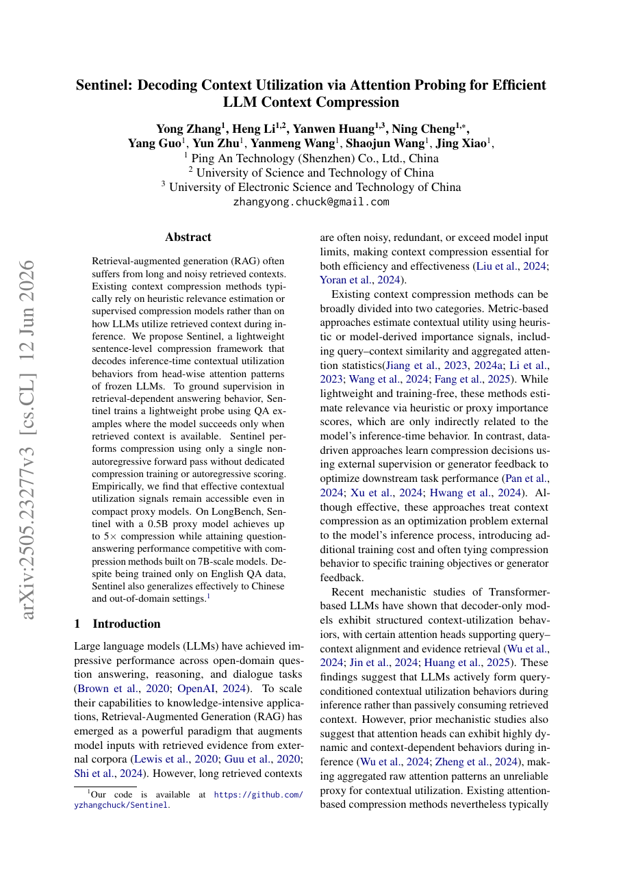 Sentinel: Decoding Context Utilization via Attention Probing for Efficient LLM Context Compression