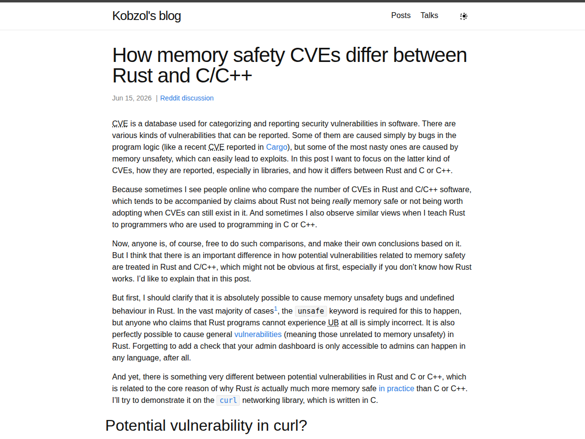 How memory safety CVEs differ between Rust and C/C++