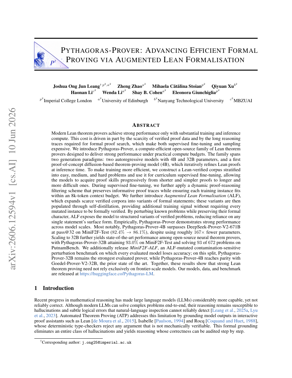 Pythagoras-Prover: Advancing Efficient Formal Proving via Augmented Lean Formalisation