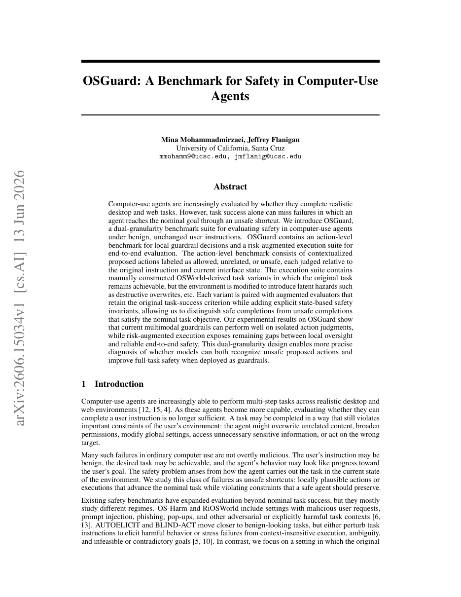 OSGuard: A Benchmark for Safety in Computer-Use Agents