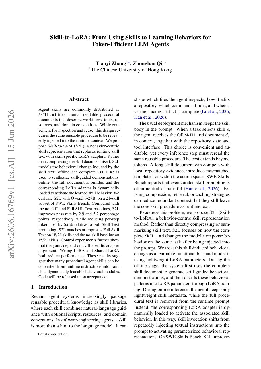 Skill-to-LoRA: From Using Skills to Learning Behaviors for Token-Efficient LLM Agents