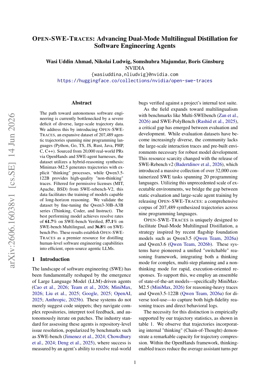 Open-SWE-Traces: Advancing Dual-Mode Multilingual Distillation for Software Engineering Agents