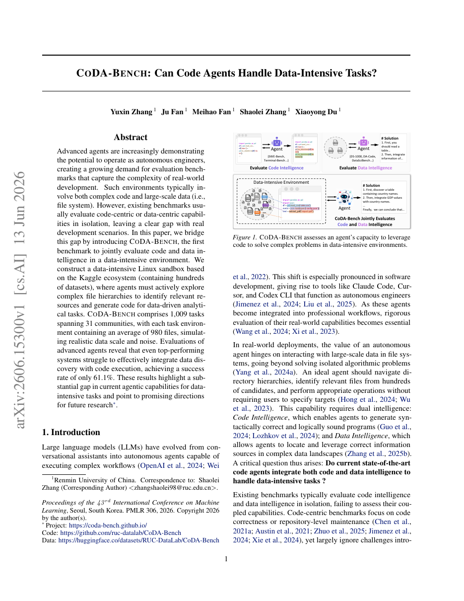 CODA-BENCH: Can Code Agents Handle Data-Intensive Tasks?