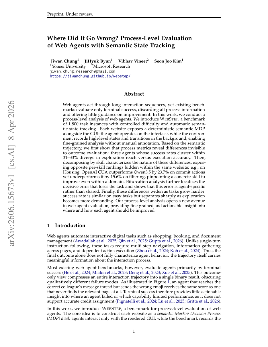 Where Did It Go Wrong? Process-Level Evaluation of Web Agents with Semantic State Tracking