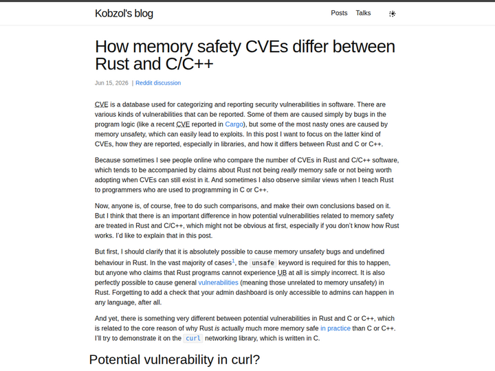How memory safety CVEs differ between Rust and C/C++