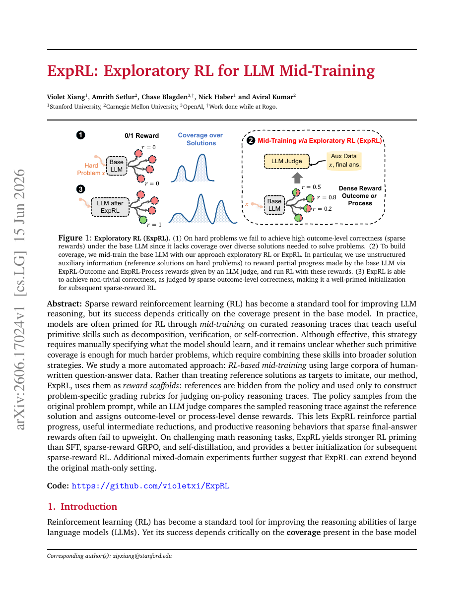 ExpRL: Exploratory RL for LLM Mid-Training