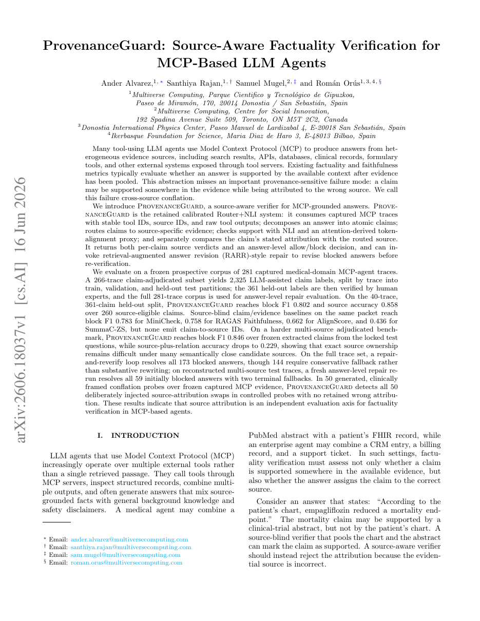 ProvenanceGuard: Source-Aware Factuality Verification for MCP-Based LLM Agents