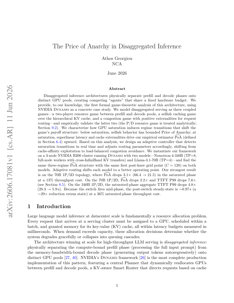 The Price of Anarchy in Disaggregated Inference