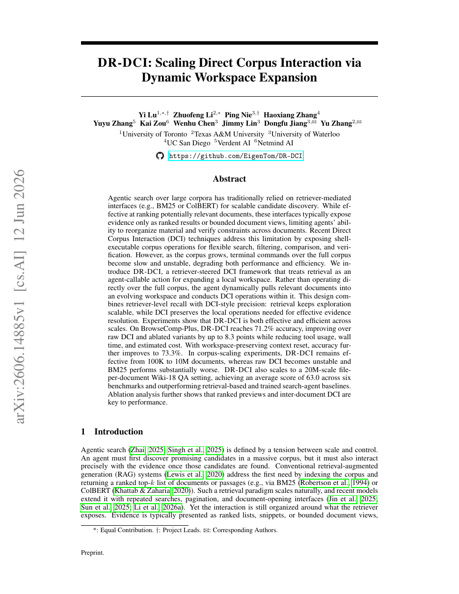 Dr-DCI: Scaling Direct Corpus Interaction via Dynamic Workspace Expansion