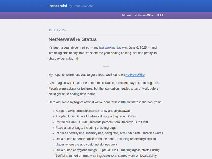 NetNewsWire Status
