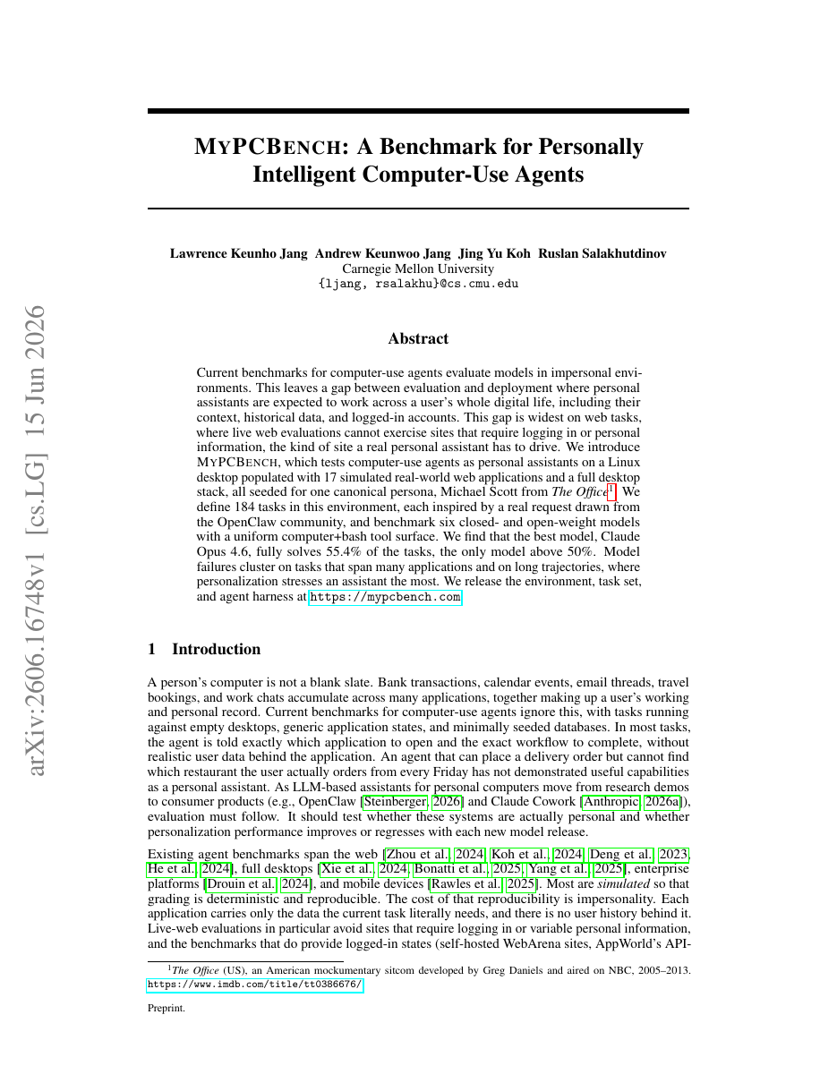 MyPCBench: A Benchmark for Personally Intelligent Computer-Use Agents